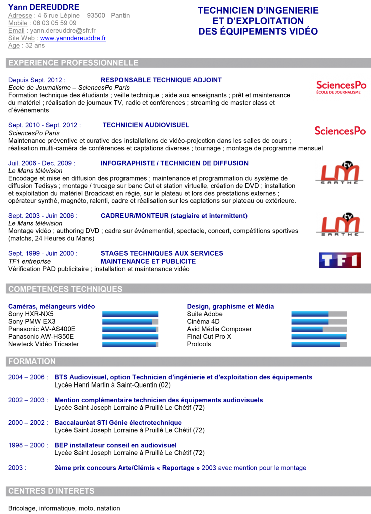 CV Yann DEREUDDRE